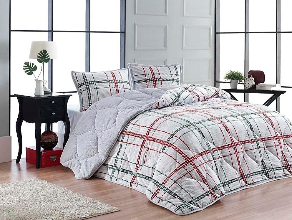 Merinos Yorgan Comforter Set 220*240 Elba Gri-Kırmızı