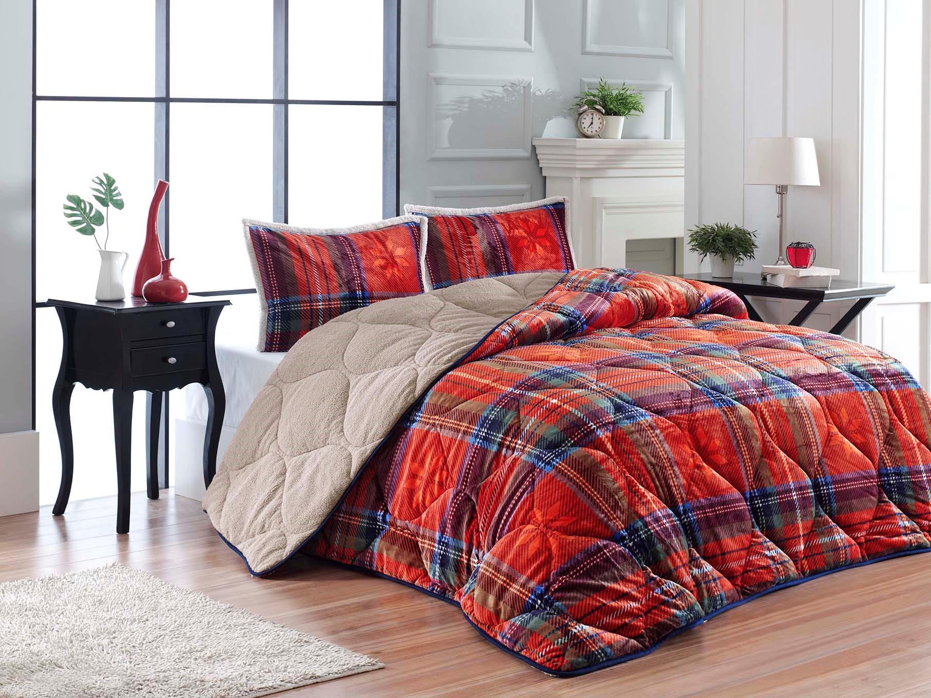 Merinos Yorgan Comforter Set 220*240 Volante İndigo-Kırmızı