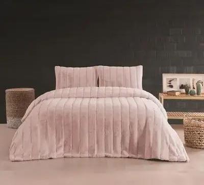 Merinos Yatak Örtüsüt Tk Luxe Çizgili Pudra