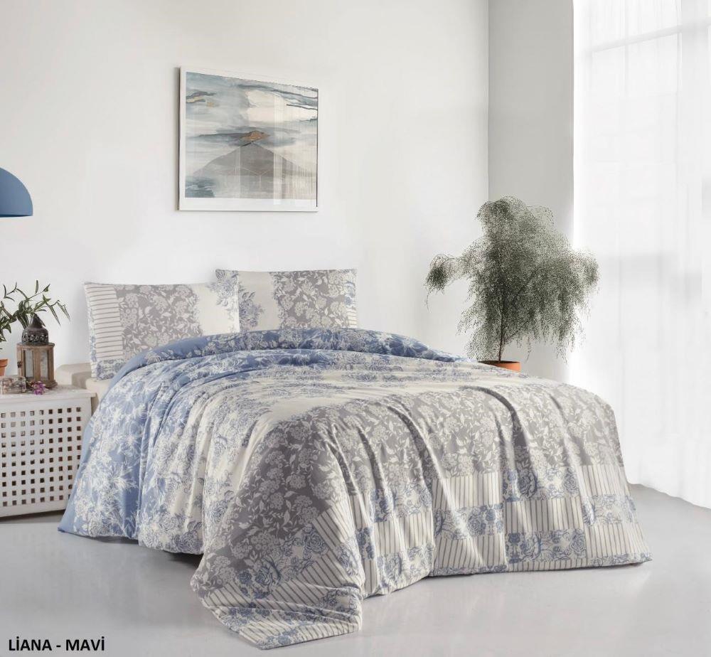 Kristal Nevresim Takımı Tek Kişilik Terry Cotton Liana Mavi