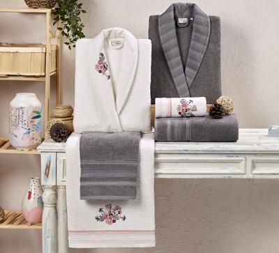 Kristal Aile S. Soft Nakışlı Antrasit-Ekru